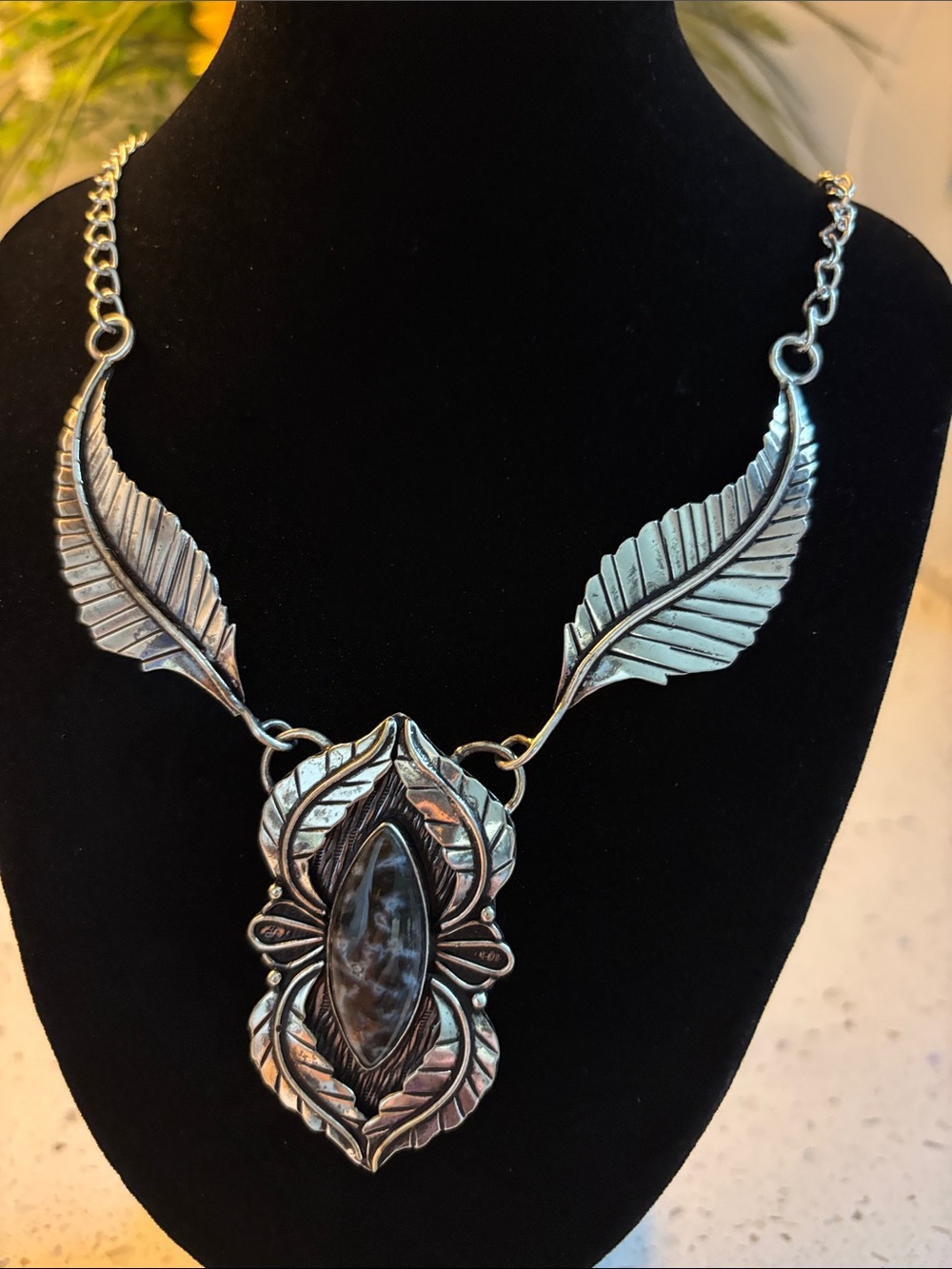 Sterling Silver Stick Agate Gemstone Fashion Necklace - Picture 3 of 8